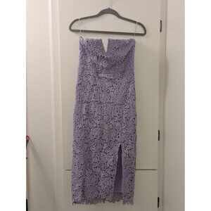 Lavender Lace Strapless Midi Dress With Front Slit & Sweetheart Neckline By ASTR
